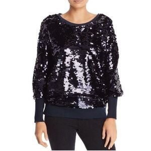Joie NEW Aldwyn Sequin Pullover Top Large Midnight Navy Dolman Sleeves Disco